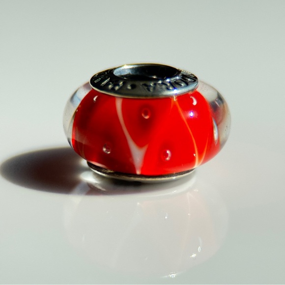 PANDORA Coral Murano Glass Charm 790926 Sterling Silver Core Retired Red Bead - Picture 3 of 13
